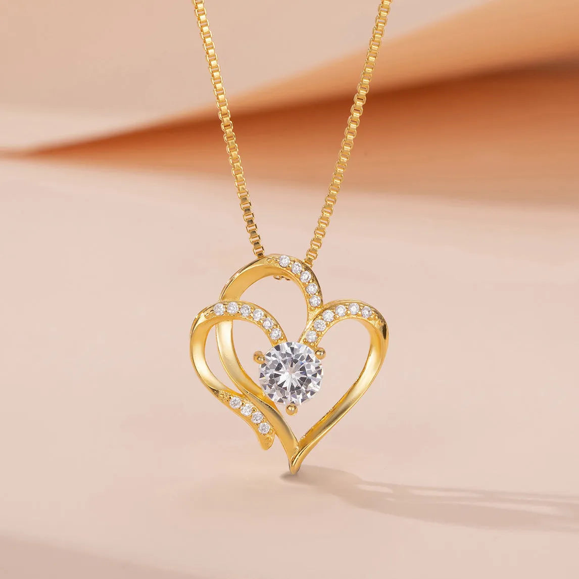 925 silver heart necklace in platinum, gold or rose gold finishes with diamond cut treatment