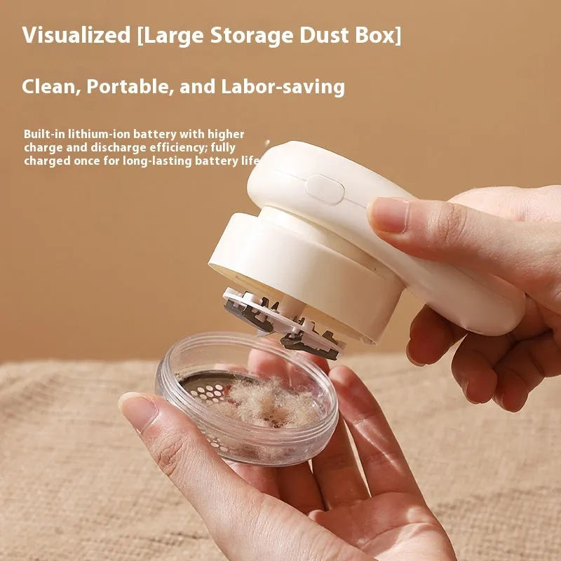 Beige and purple digital fur ball trimmer lint removers with stainless steel cutter heads on a USB cable.