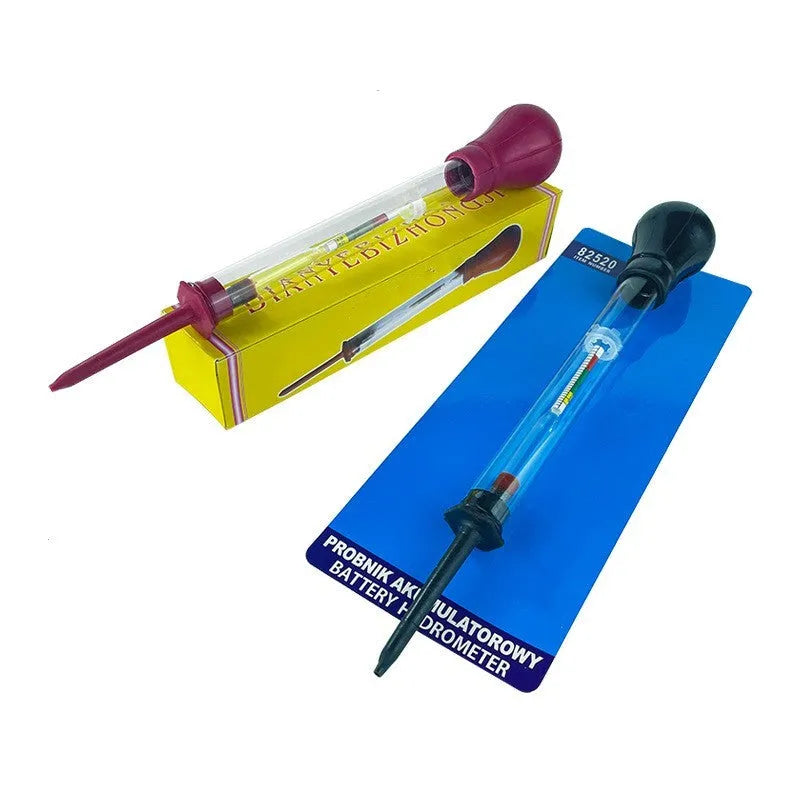 Electrohydraulic hydrometer with glass construction and suction mechanism for battery electrolyte testing