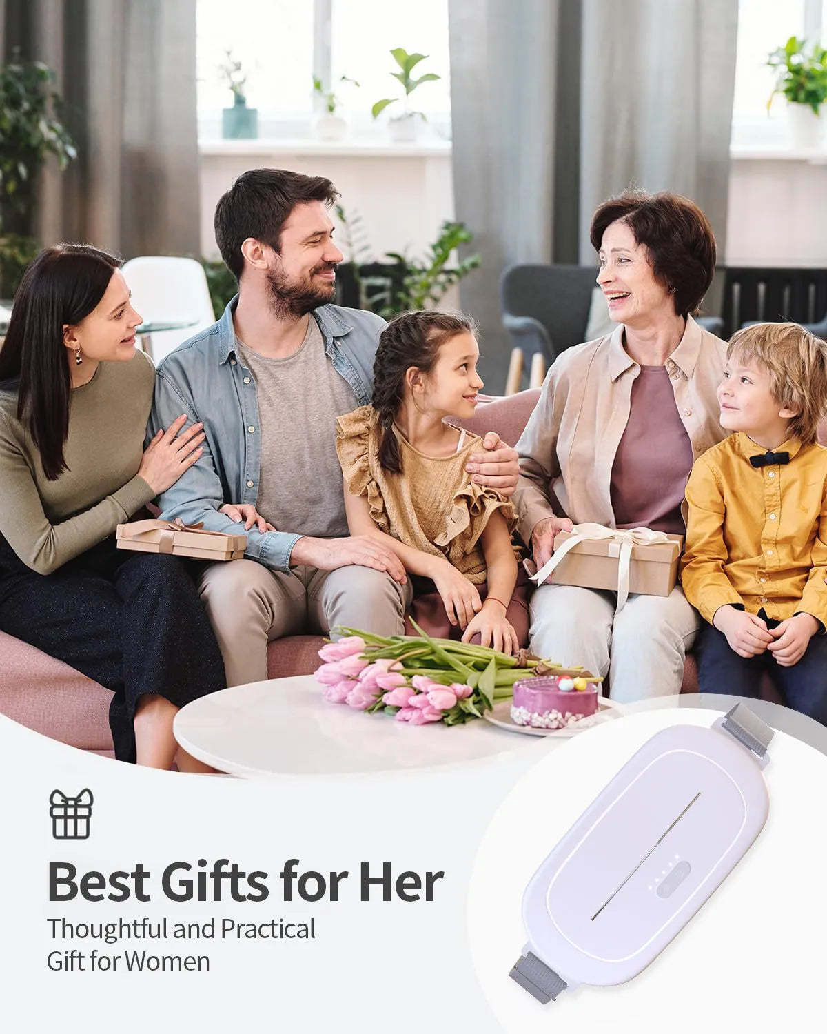 White uterine warming device for menstrual discomfort and postpartum recovery