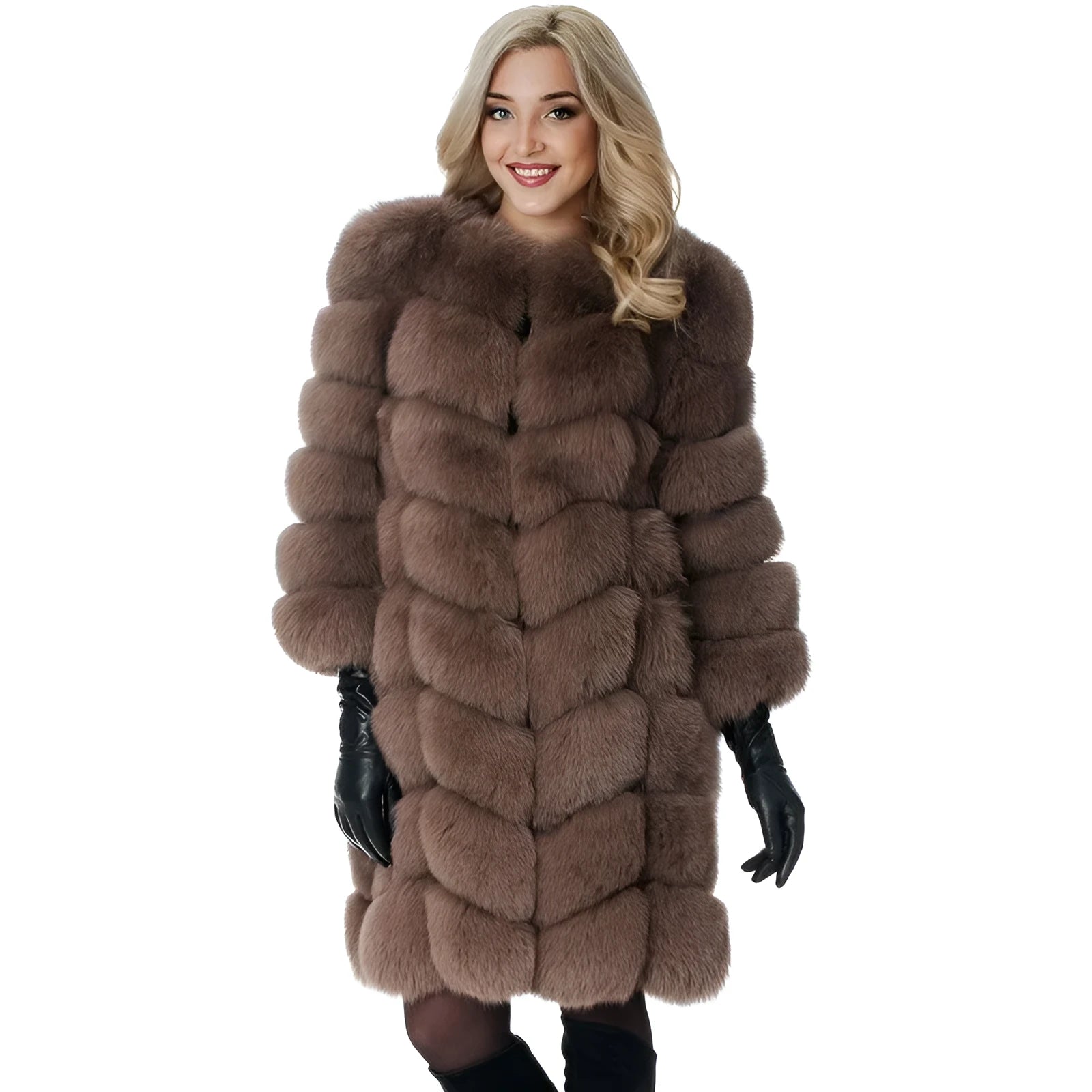Women's thick artificial fur coat in multiple colours with 80cm length and regular sleeves