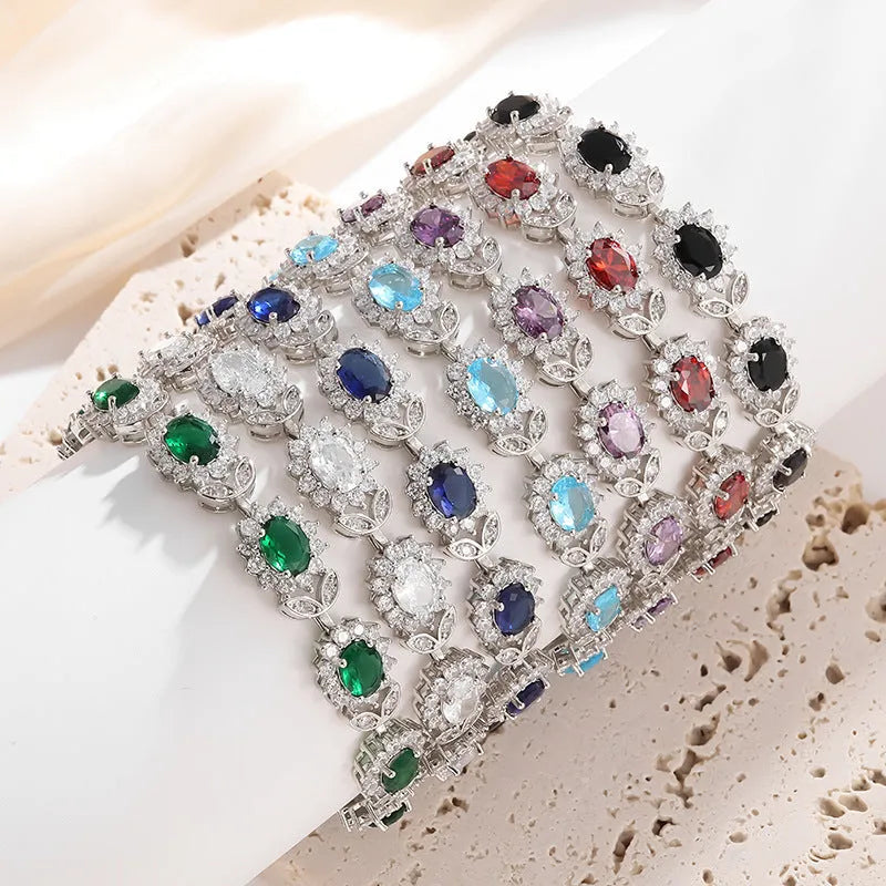 Simple women's zircon bracelet in environmentally friendly alloy with electroplating finish