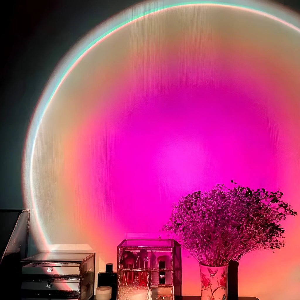 Sunset red rainbow projection lamp with USB charging port and push-button switch