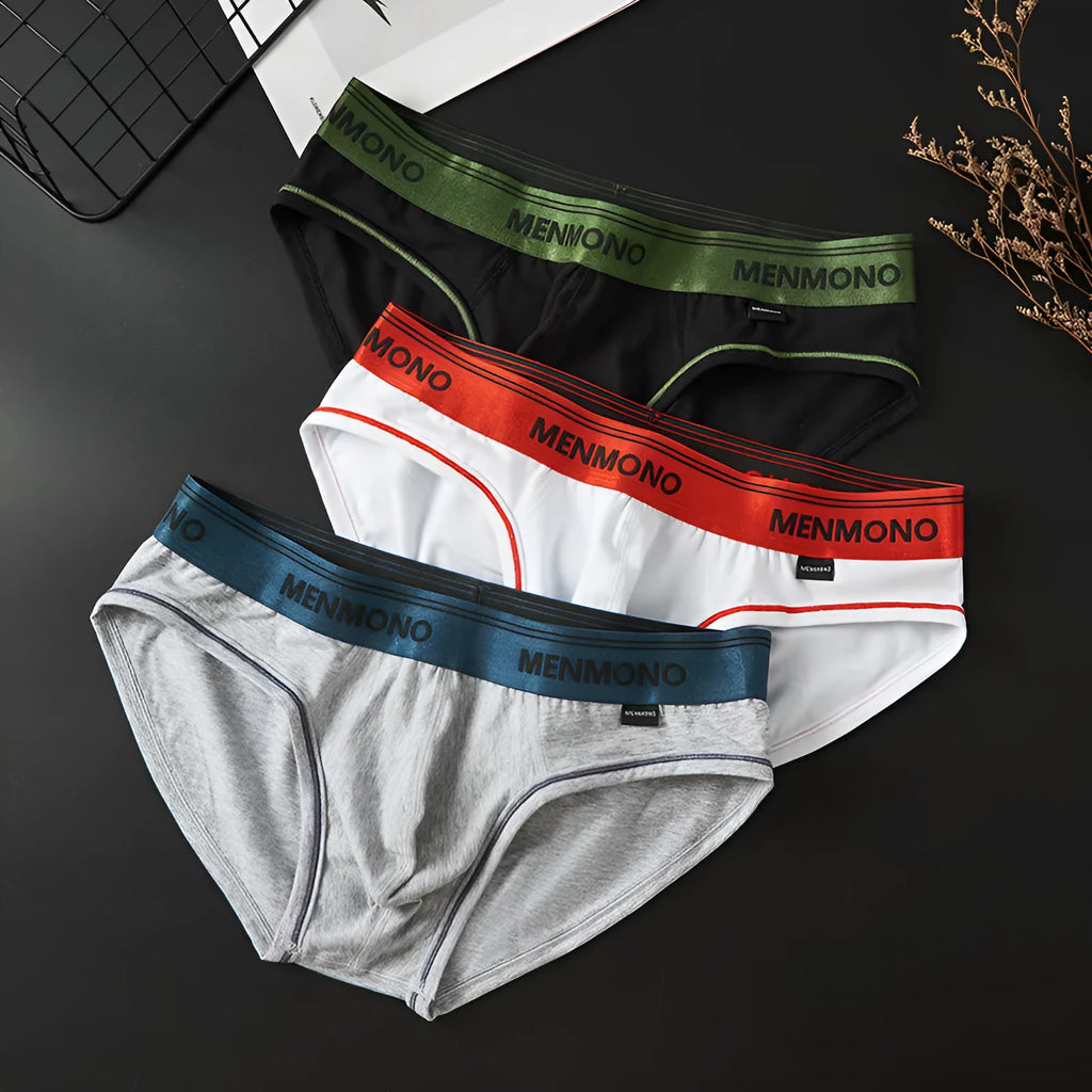 Men's cotton low waist briefs in colour block design with knit construction