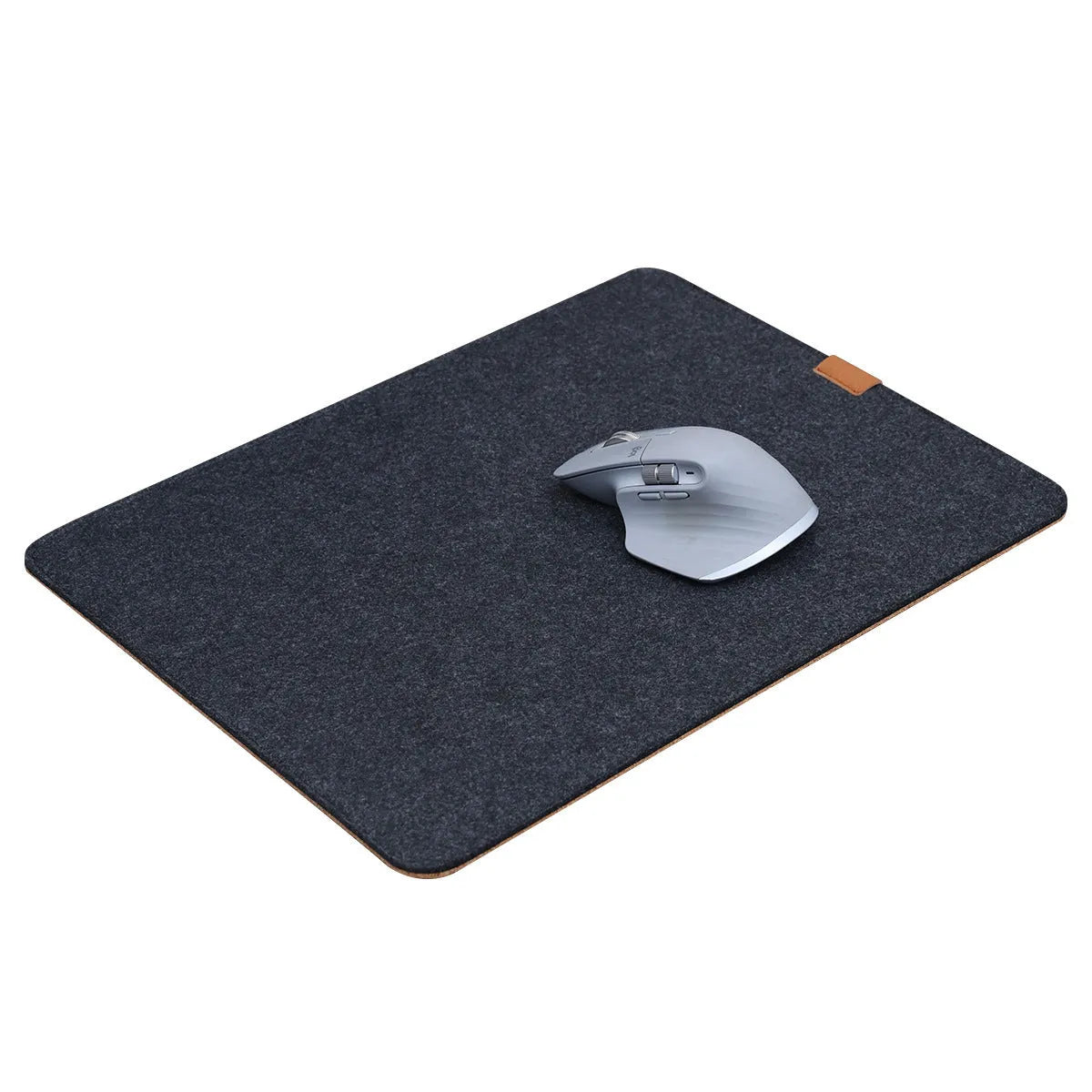 Oversized grey felt and cork desk mat with Japanese style simple design on a wooden desk