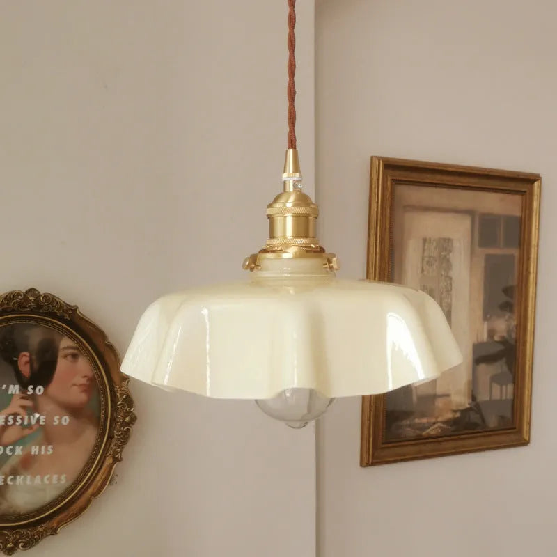 Medieval brass flower bud French chandelier with glass body and adjustable chain in light blue colour option