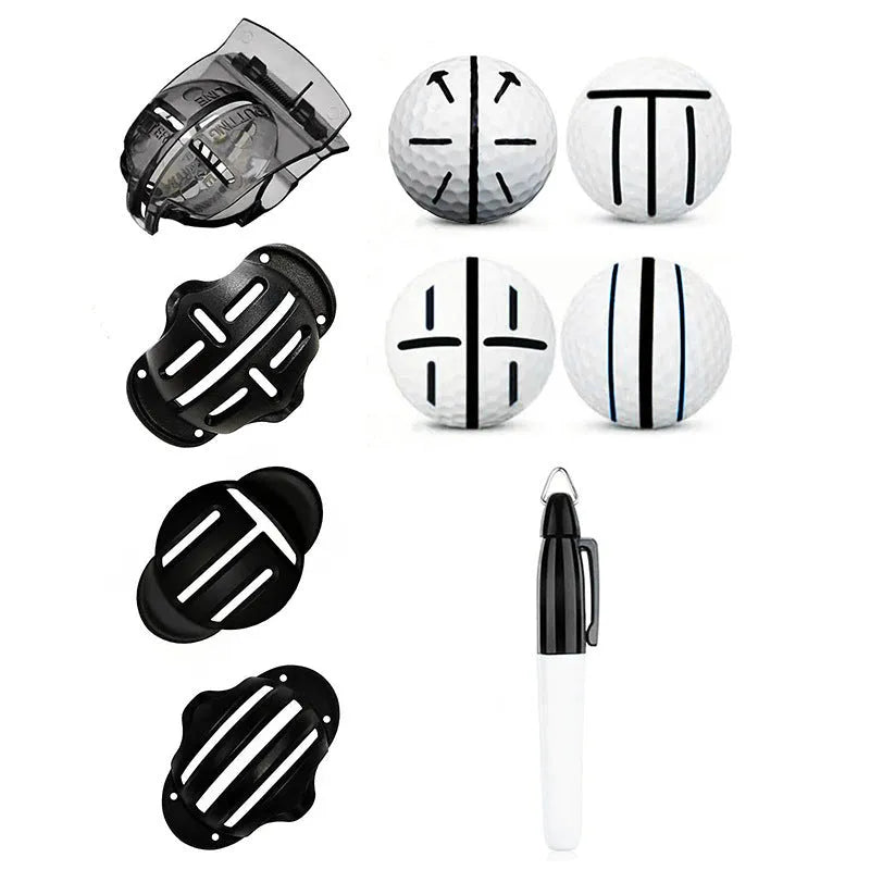 Plastic outdoor golf scriber and putter alignment tool set with multiple drawing pens for ball marking