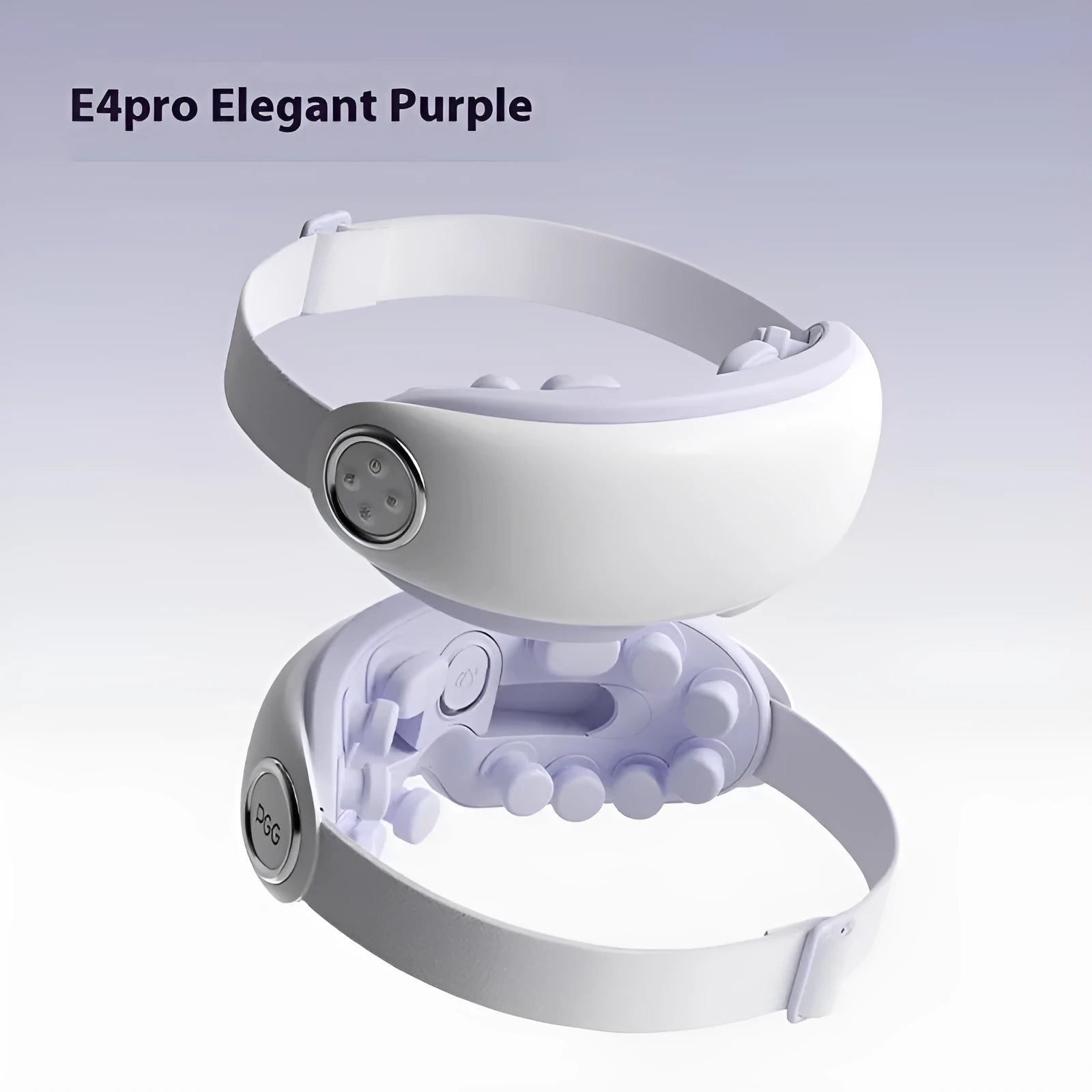 Purplish Gray Bluetooth eye hot compress massager with USB charging cable on a table.