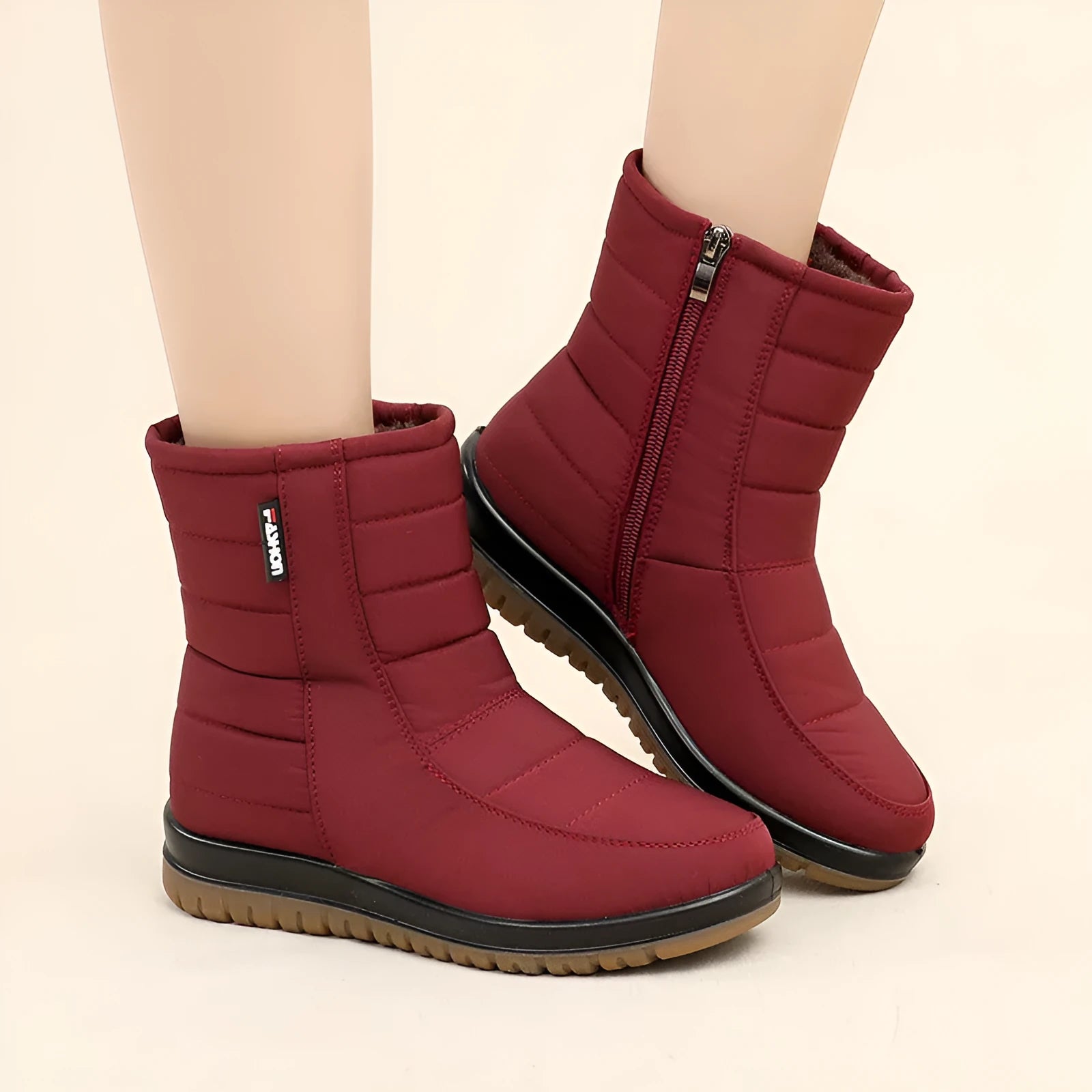 Warm waterproof anti-slip snow boots in black with side zipper, round toe, and rubber sole