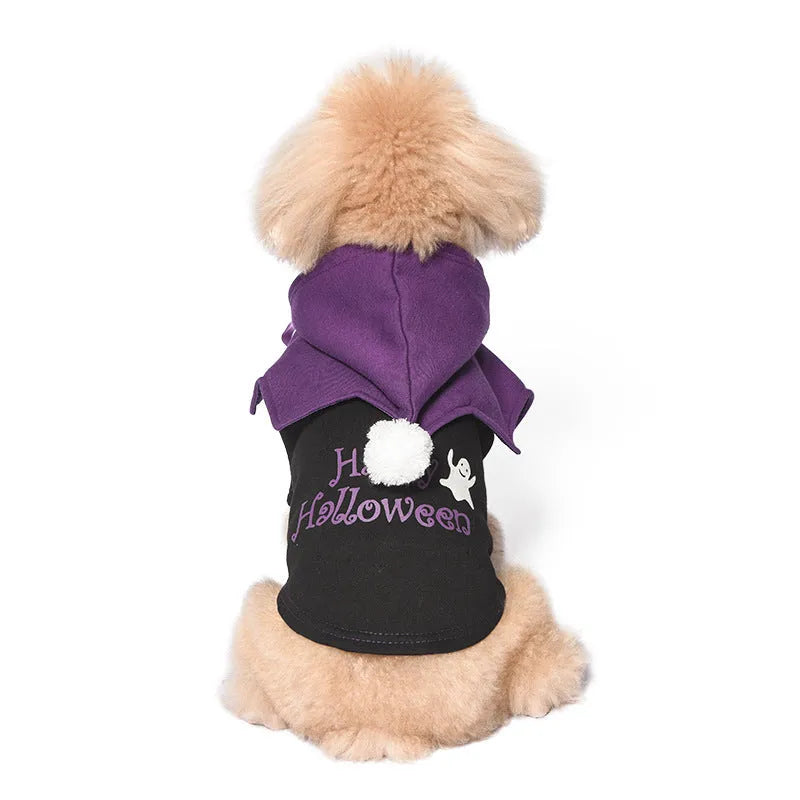 Black and orange Halloween pumpkin dog costume with sweater and shawl two-piece set