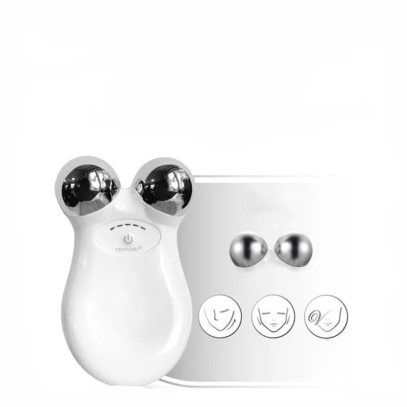 Pink and white micro current facial lifting device measuring 106mm x 65mm x 38mm