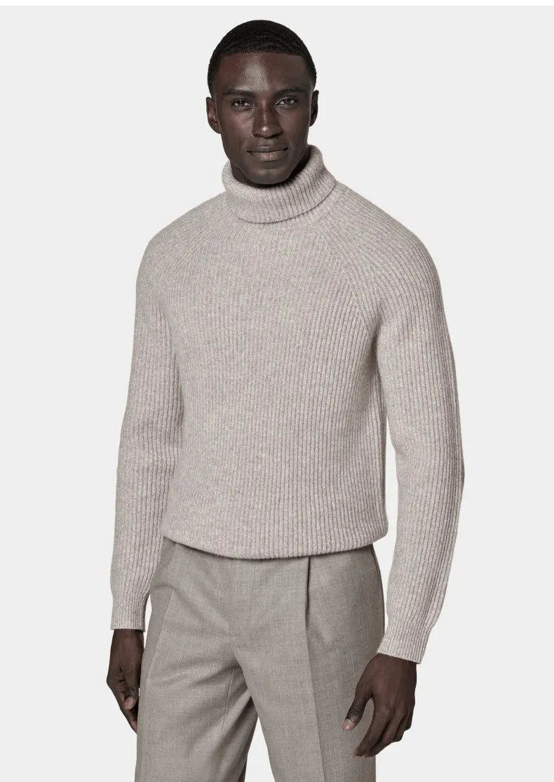 Men's cashmere high-neck knitted sweater in gray, long sleeve pullover, 100% cashmere
