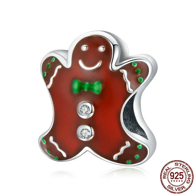 925 sterling silver Christmas gingerbread man bead with SCC2037 colour and 0.5 cm aperture