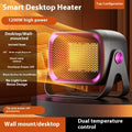 Compact grey desktop heater with rotating design and PTC ceramic heating for small rooms
