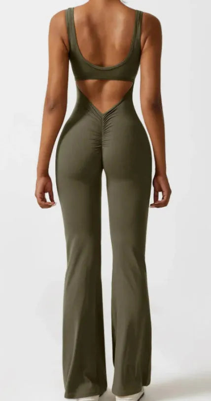 Women's milk silk yoga bodysuit jumpsuit with built-in chest pads in black colour