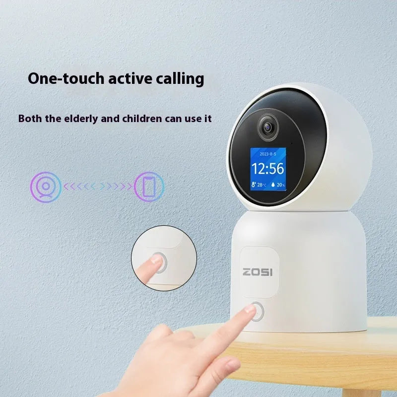Zhou Shi wireless indoor home security camera with large screen display mounted on bracket
