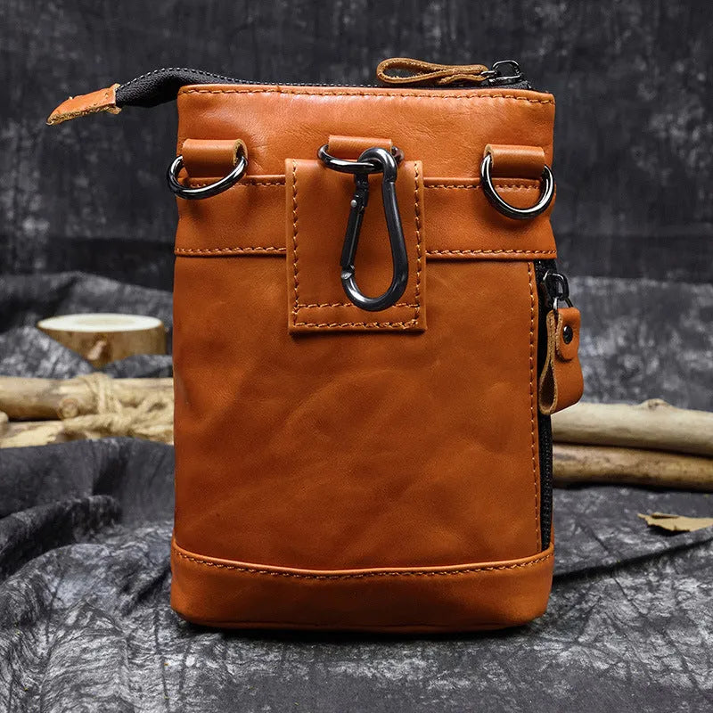 Men's crazy horse leather belt bag first layer cowhide solid colour 18x12x4.5cm crossbody bag urban simplicity style