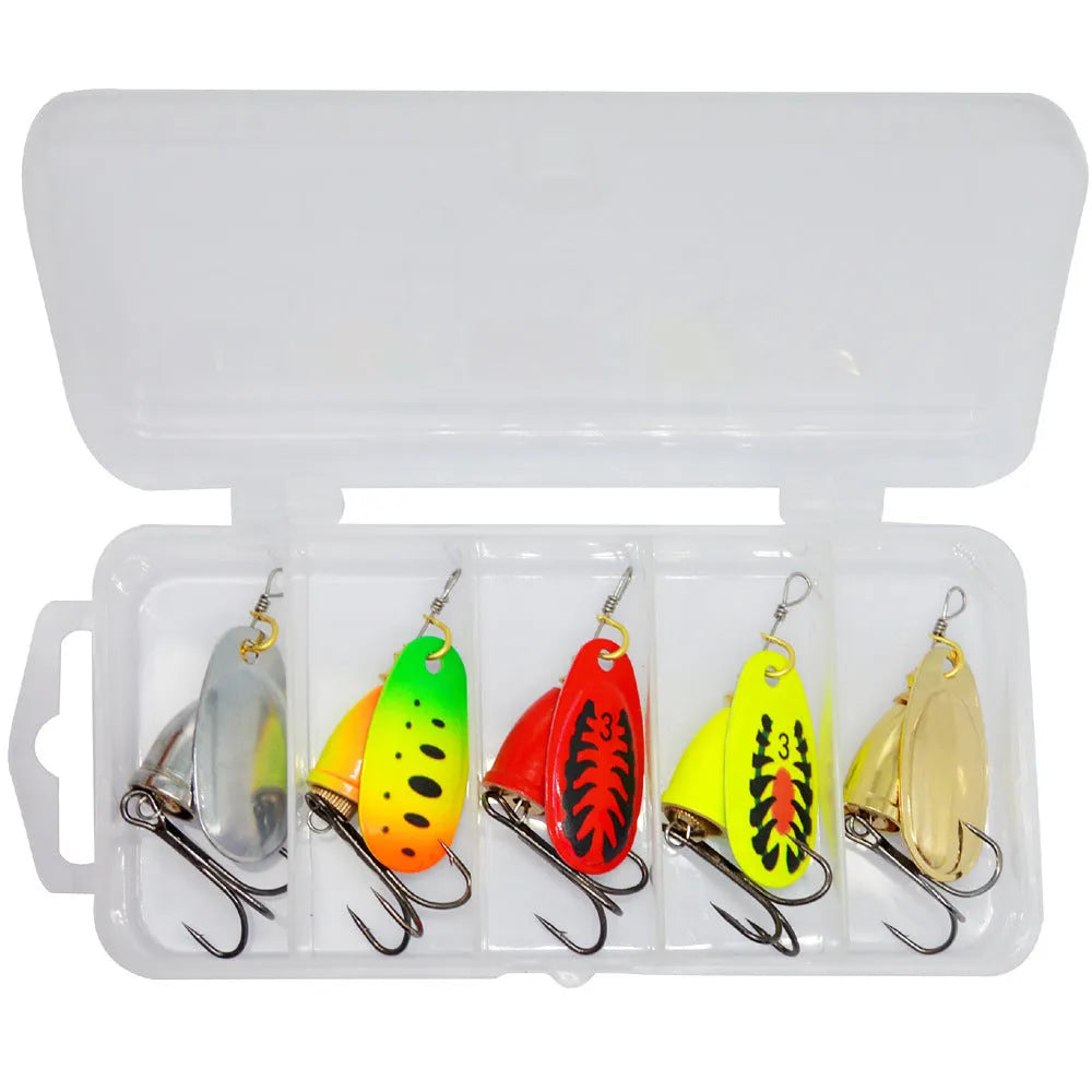 Metal fishing lure with rotating sequins and copper bell in multiple colour options including yellow green and gold mesh