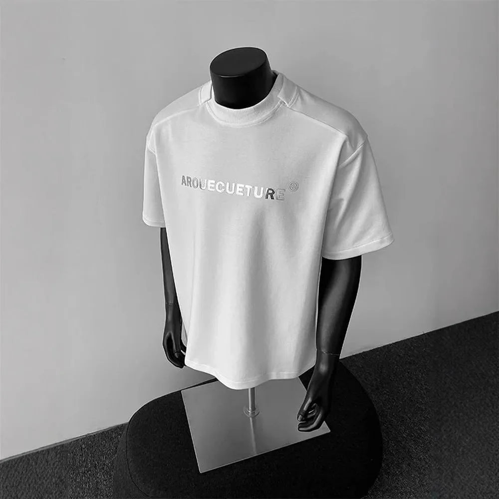 Men's loose fit cotton t-shirt with short sleeves and letter print in black, white or light grey