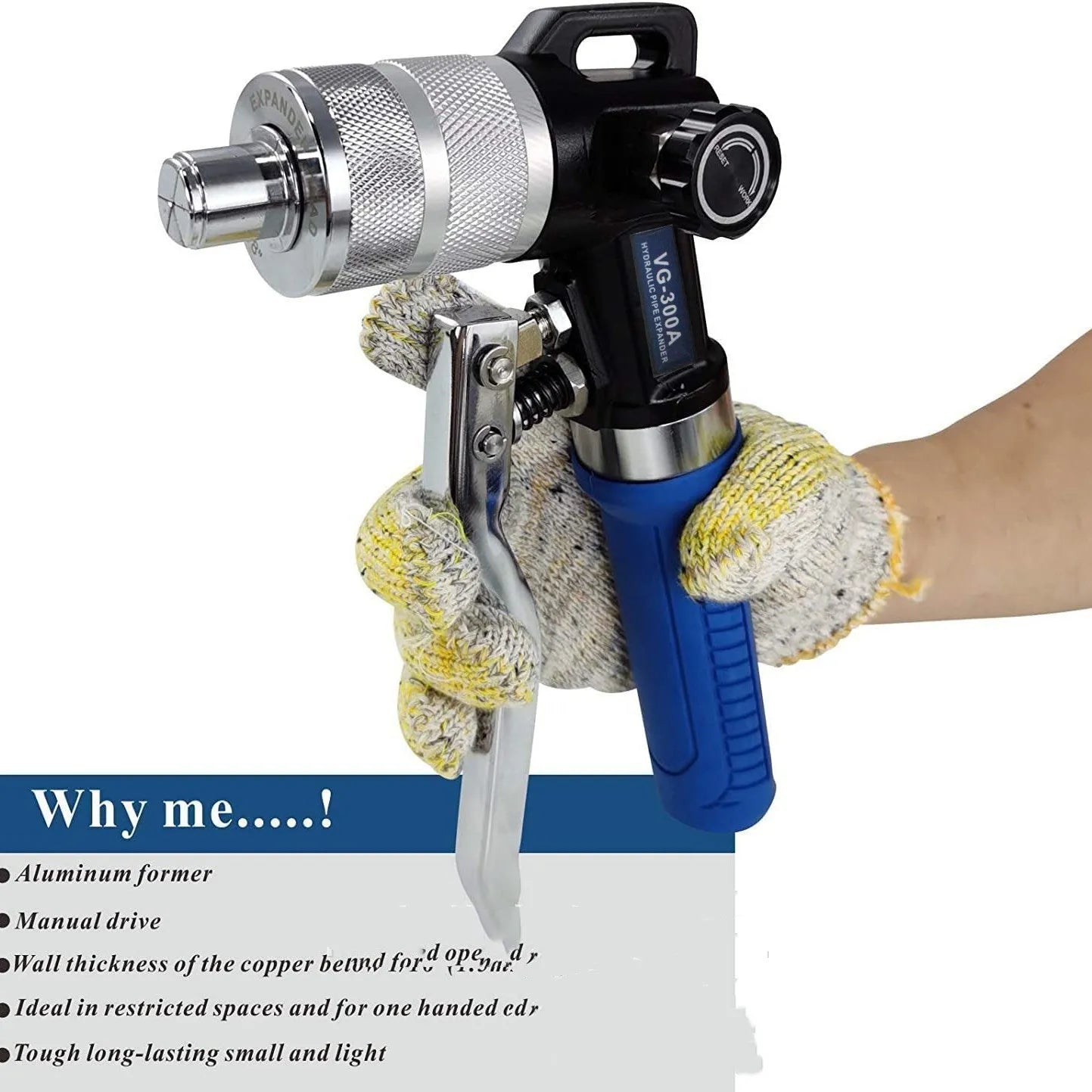 VG-300 style hydraulic tube expander tool for refrigeration maintenance with high-strength alloy steel construction