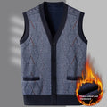 Men's fleece lined V-neck sweater vest in M06 wine red – loose fit straight hem polyester knit waistcoat for winter daily wear