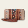 Striped canvas RFID wallet in beige with 20x10x2cm dimensions showing anti-theft card protection