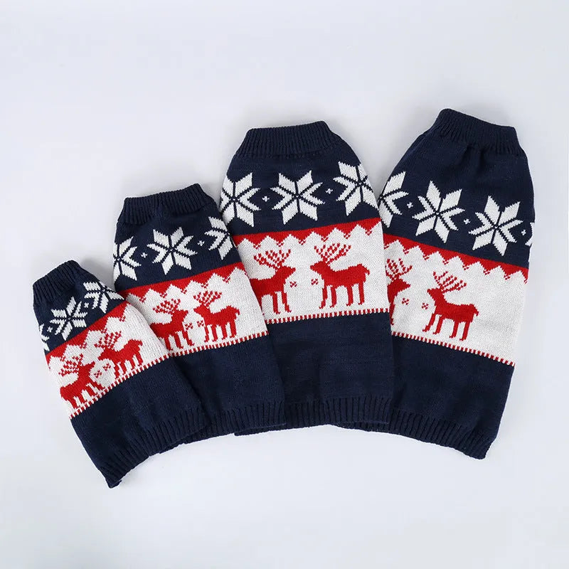 Navy blue knitted Christmas sweater for dogs in acrylic material with European American styling