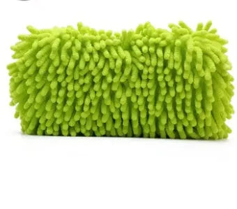 Silvery green microfiber chenille car wash sponge measuring 14x25 cm with spiral wool construction