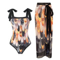 Women's one-piece swimsuit with chiffon skirt in floral pattern, conservative design for swimming