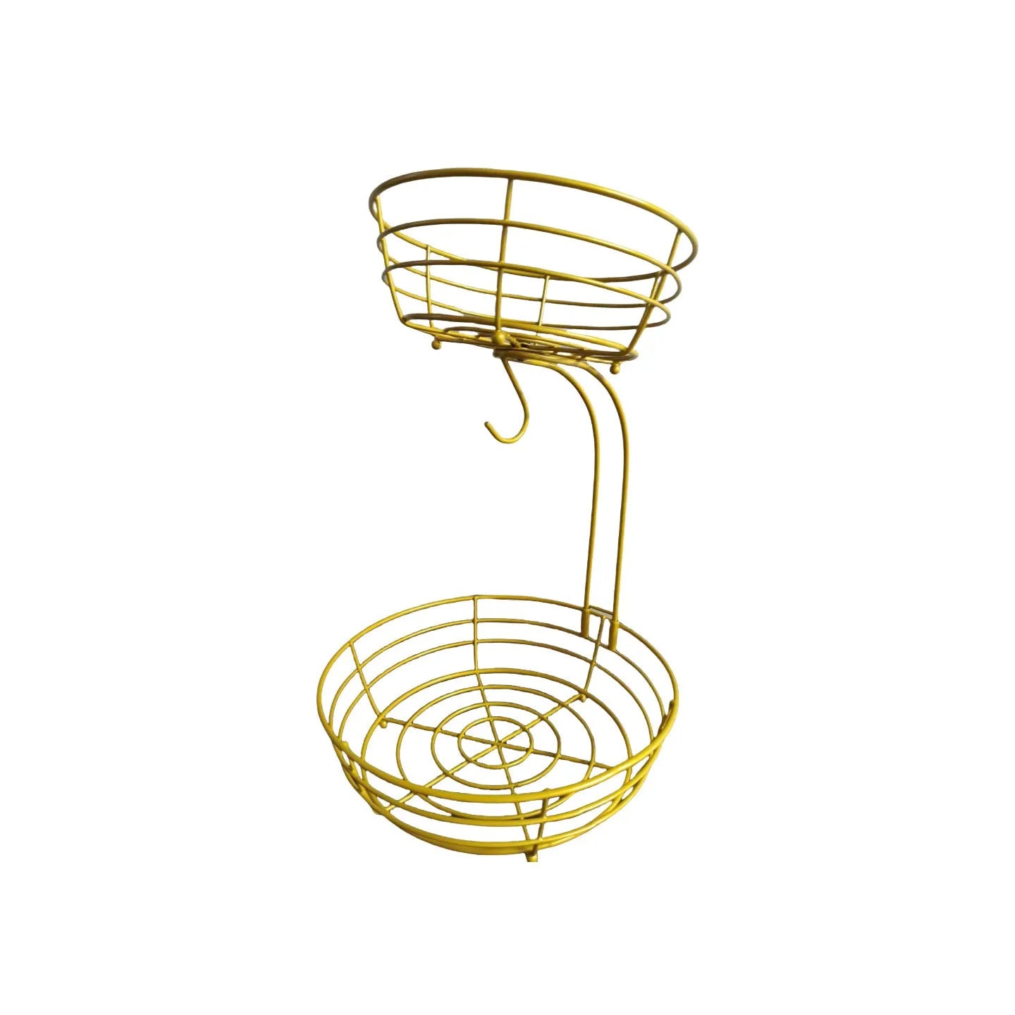 Black wrought iron double-layer fruit basket with open weave design for restaurant snack storage