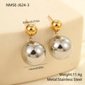 Round beads stainless steel colour-block stud earrings with geometric sphere design and 18K gold electroplating