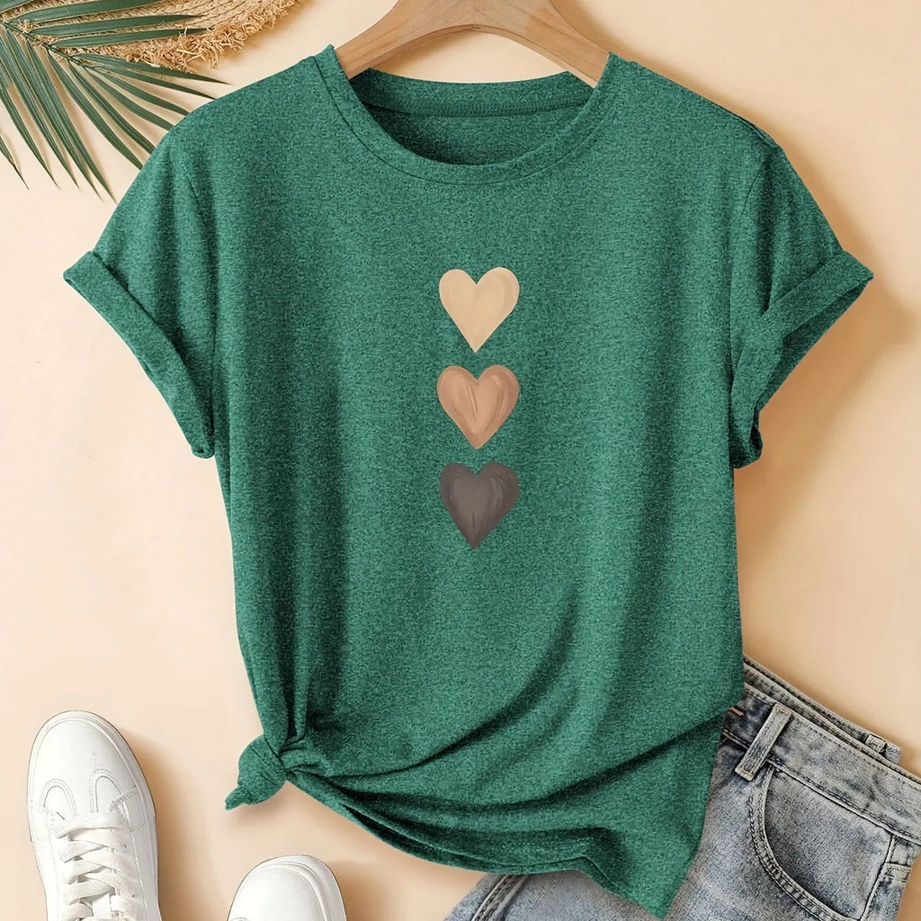 Women's pure cotton short sleeve T-shirt in art retro design, shown in a selection of available colours.