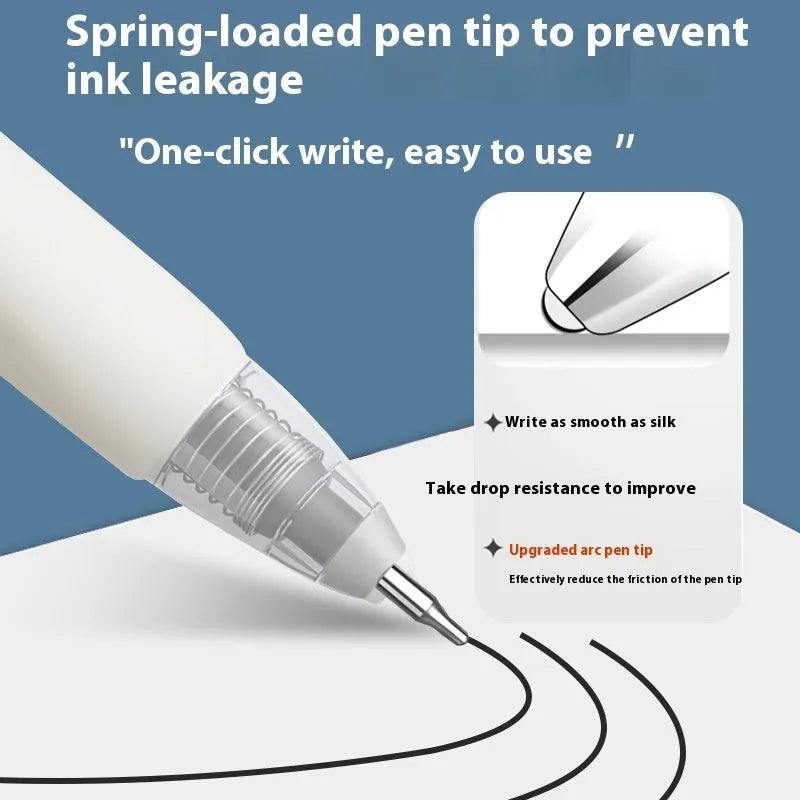 Quick-drying pen refills for bullet point pens in black, red, blue, and ink blue, sold in a pack of 10 bags.