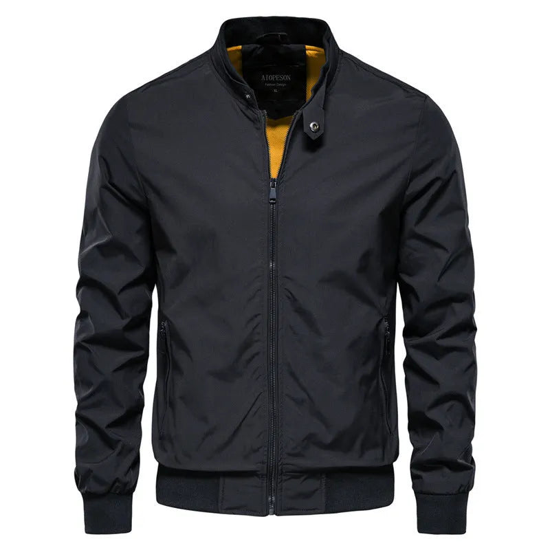 Men's thin casual solid colour jacket in army green, shown with casual styling