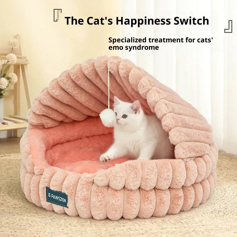 Large cat nest warm pet bed in grey shell shape 50cm diameter