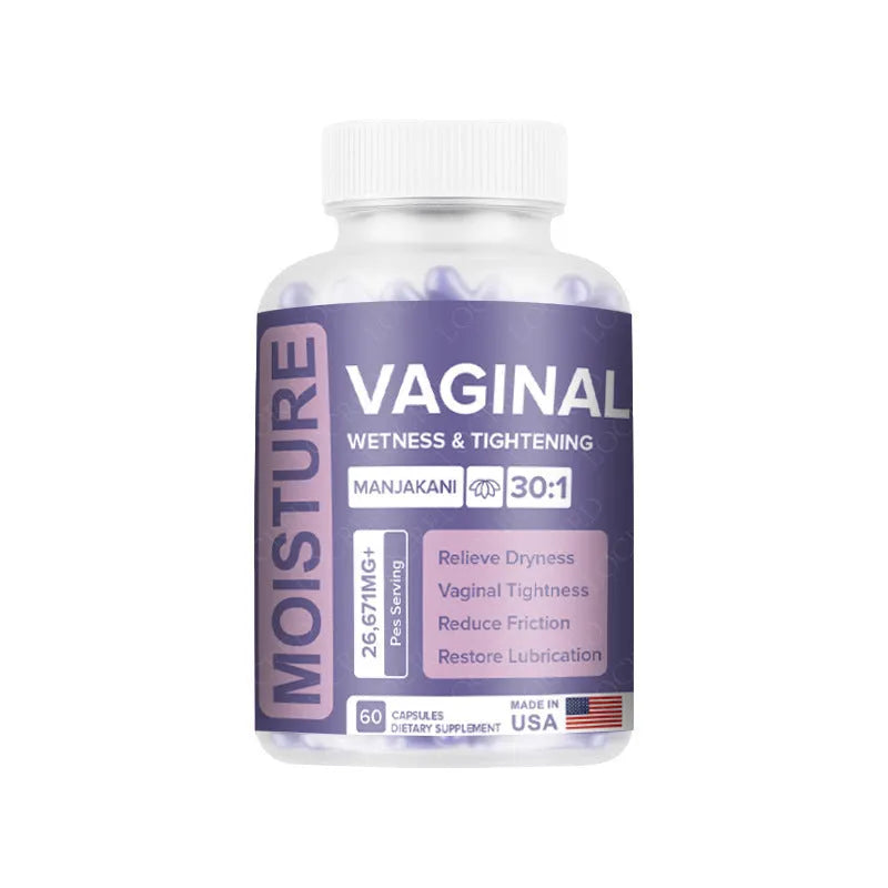 Bottle containing 60 vaginal capsules for adult intimate hygiene use