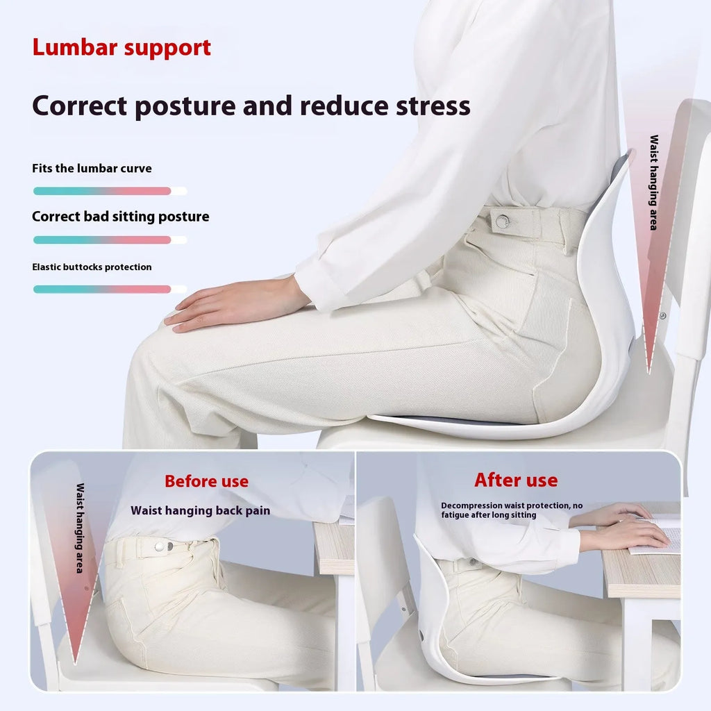 Grey lumbar support cushion with Japanese style design on chair