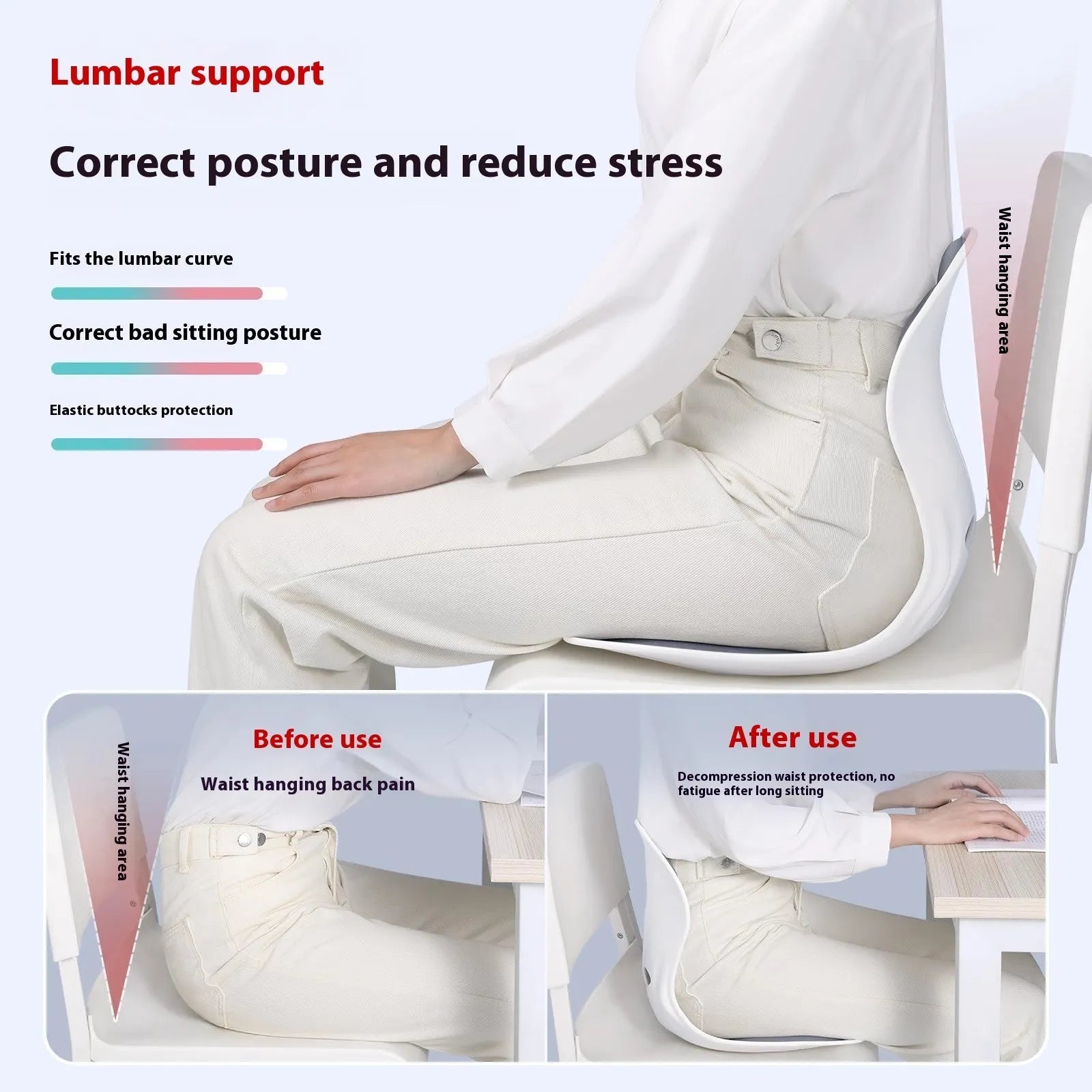 Grey lumbar support cushion with Japanese style design on chair