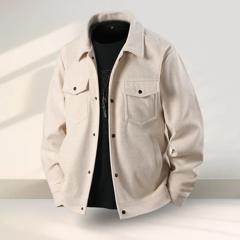 A man's slim fit coat in Lycra fabric, shown in one of four available colours.