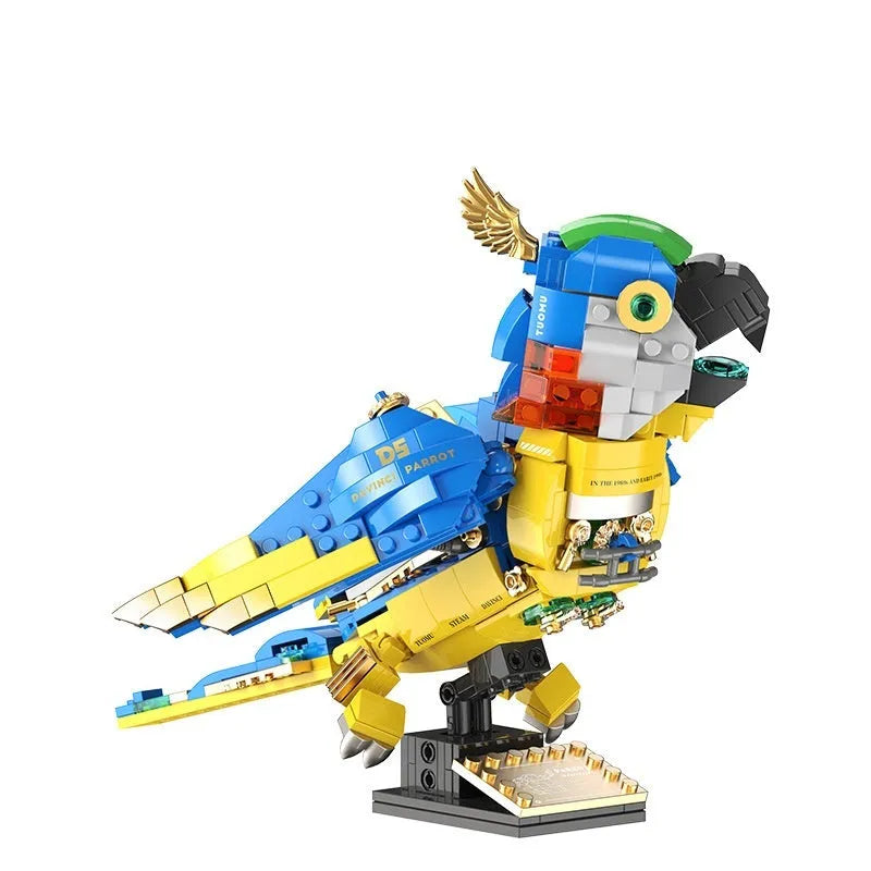 Macaw steampunk style mechanical building blocks educational toy, small particle plastic model kit, 27x19x8cm colour box packaging
