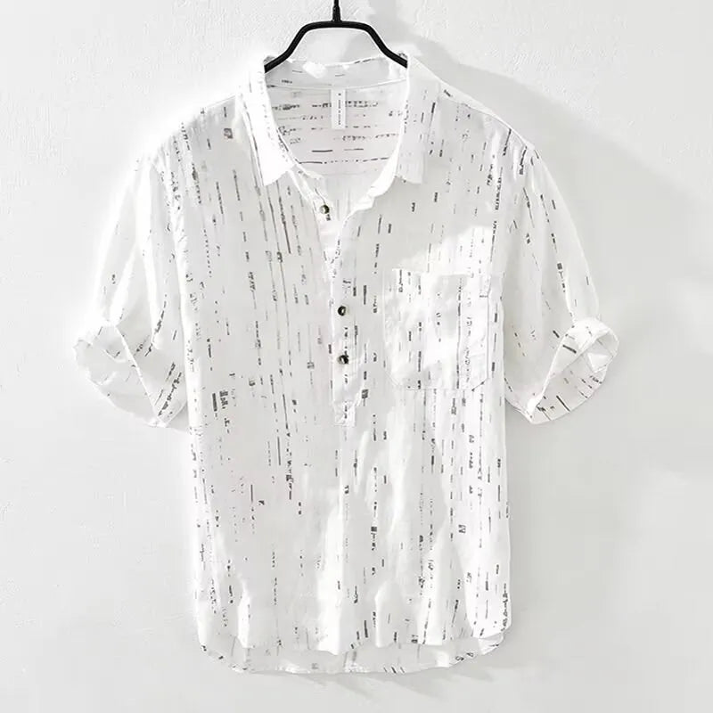 Men's loose fit short-sleeved polo shirt in white or black with traditional collar