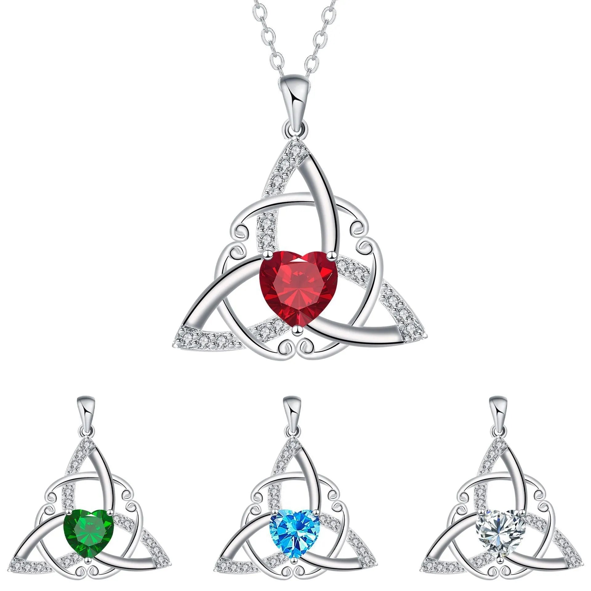 Geometric Celtic knot copper necklace for women showing blue electroplated colour option.