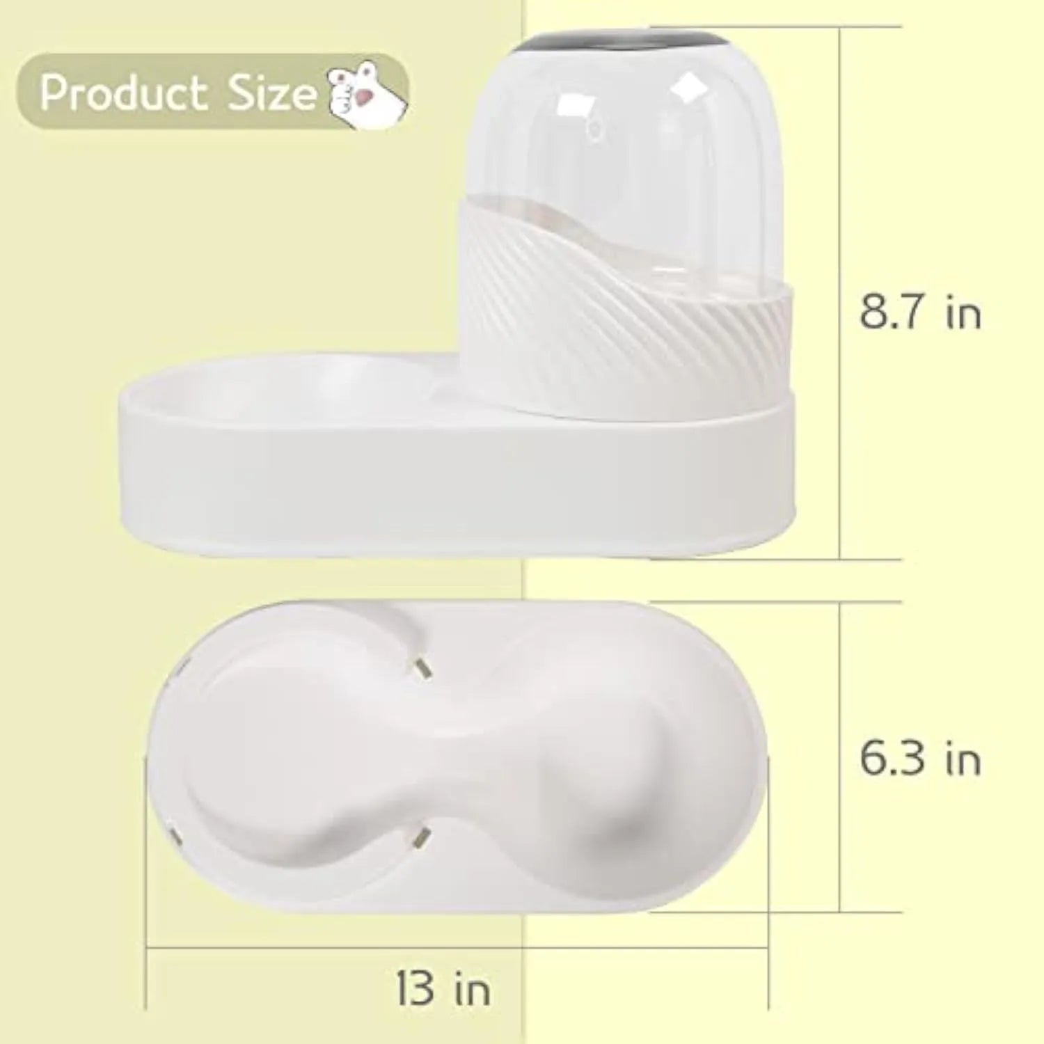 White automatic cat feeder and water dispenser set with wavy design, each bowl 33.5 cm long.