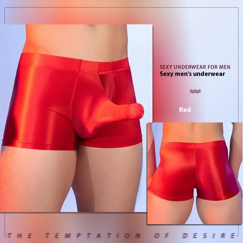 Men's seamless boxer shorts in black, white, red, or dark grey with mid-waist fit and hip-lifting function