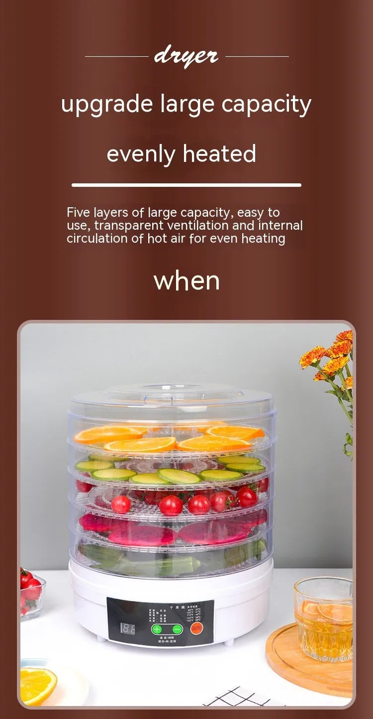 White five-layer household fruit dehydrator with British plug for drying food