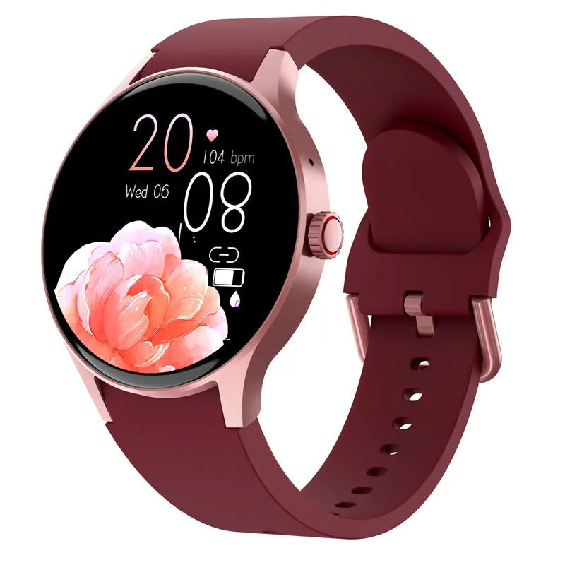 Black unisex smartwatch with a round 1.43-inch screen on a wrist, showing a fitness tracker display.