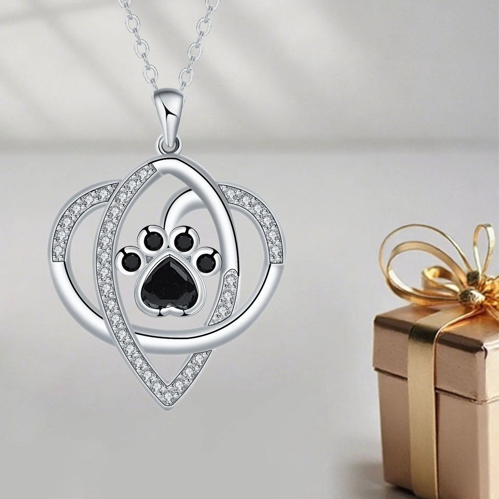 Women's necklace with dog paw footprints pendant on cross chain