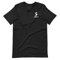 Black cotton loose fit summer t-shirt with short sleeves and round neck on hanger