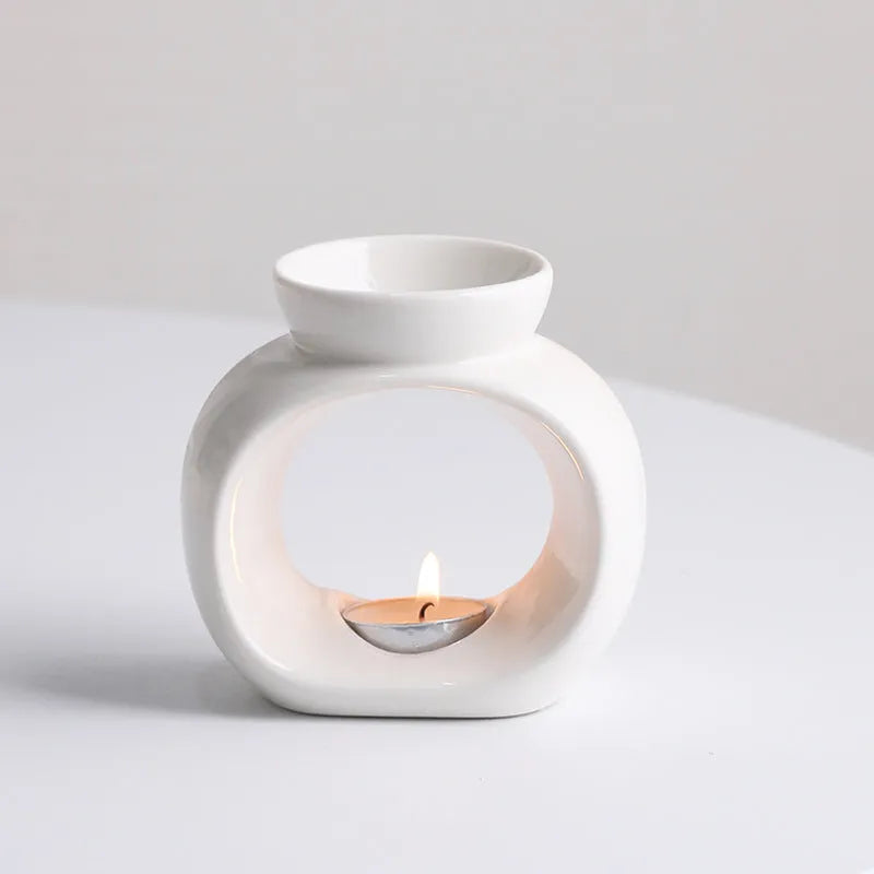 White Nordic style ceramic aromatherapy stove ornament with anti-dry burning feature