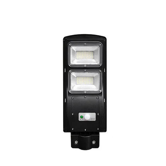 Integrated solar street light unit with solar panel and LED light source for outdoor installation